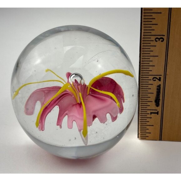 Dynasty Gallery Pink Flower Heirloom Art Glass Paperweight 3-Inch Collectible Sp - Picture 5 of 9